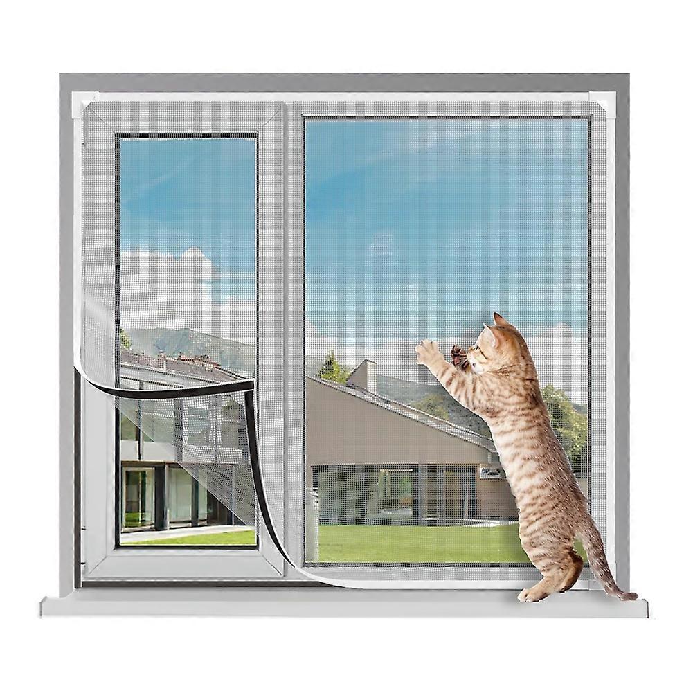 Magnetic Window Screen Adjustable DIY Window Net Screens Mesh Max 39 X 59Inch Fiberglass Grey Mesh for House Windows