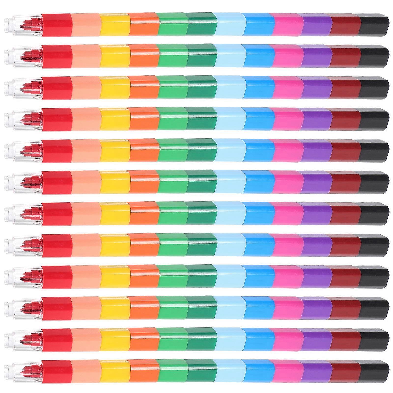 24pcs 12 Different Color Creative Building Block Coloring Crayons Crayon Crayon Student Stationery for Painting Use