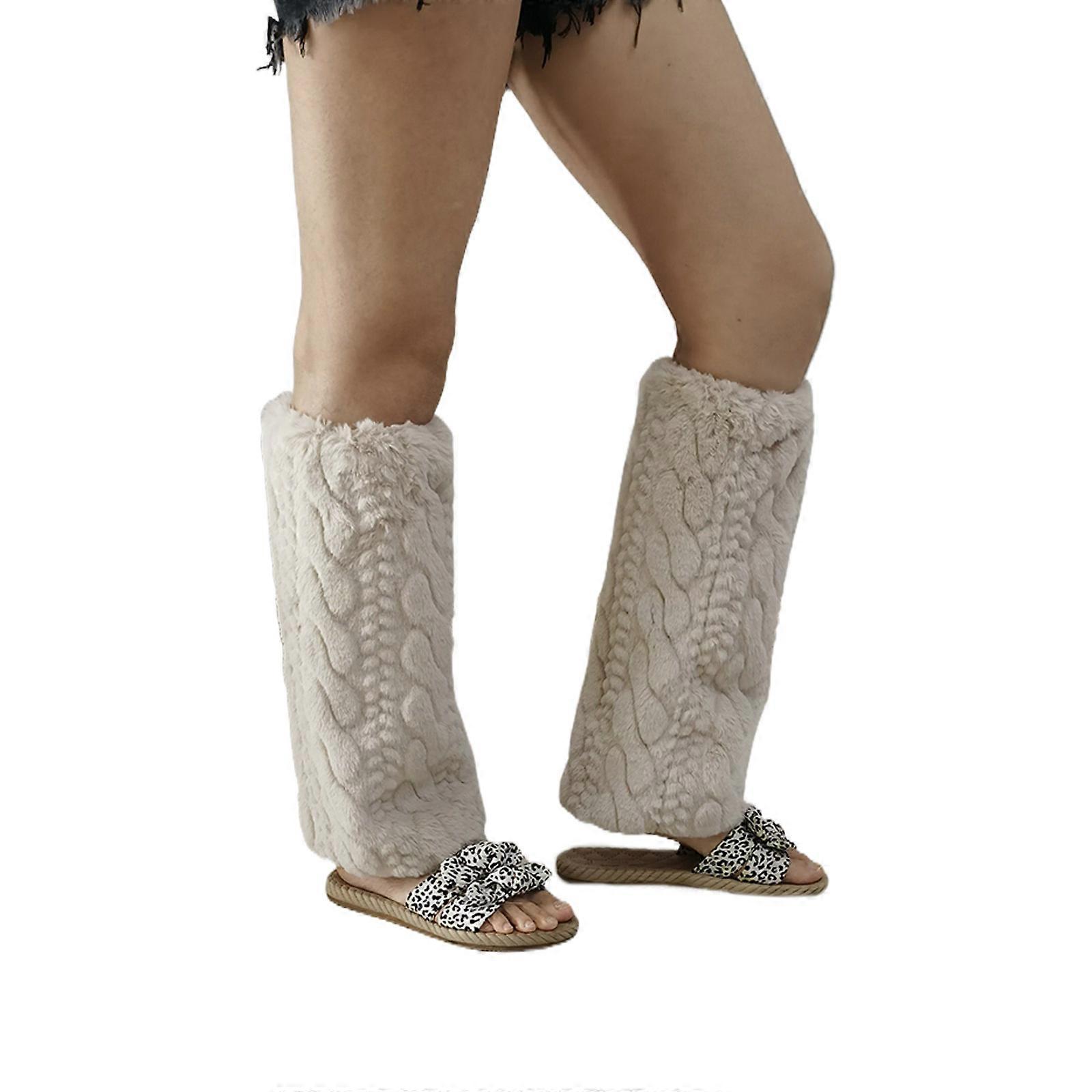 נשים יפנית פאנק קטיפה רגל חם גרביים חורף חם קלוע מטושטש צבע אחיד מגף קרסולי באורך הברך כיסוי רגל E40