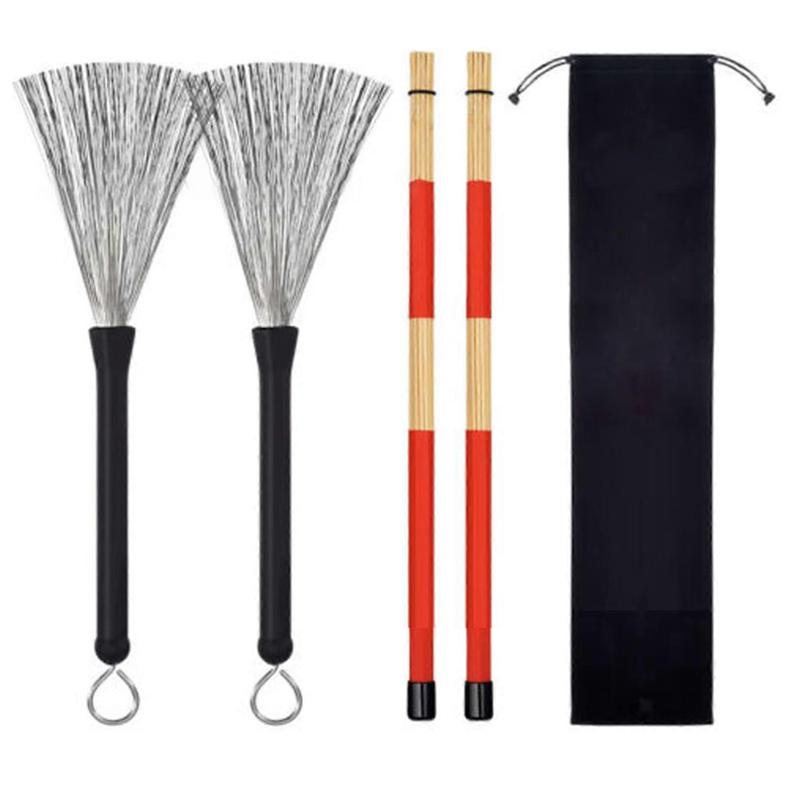 Drum Brushes Set with Adjustable Stainless Steel Wire Rods for Jazz Drum and Percussion Practice