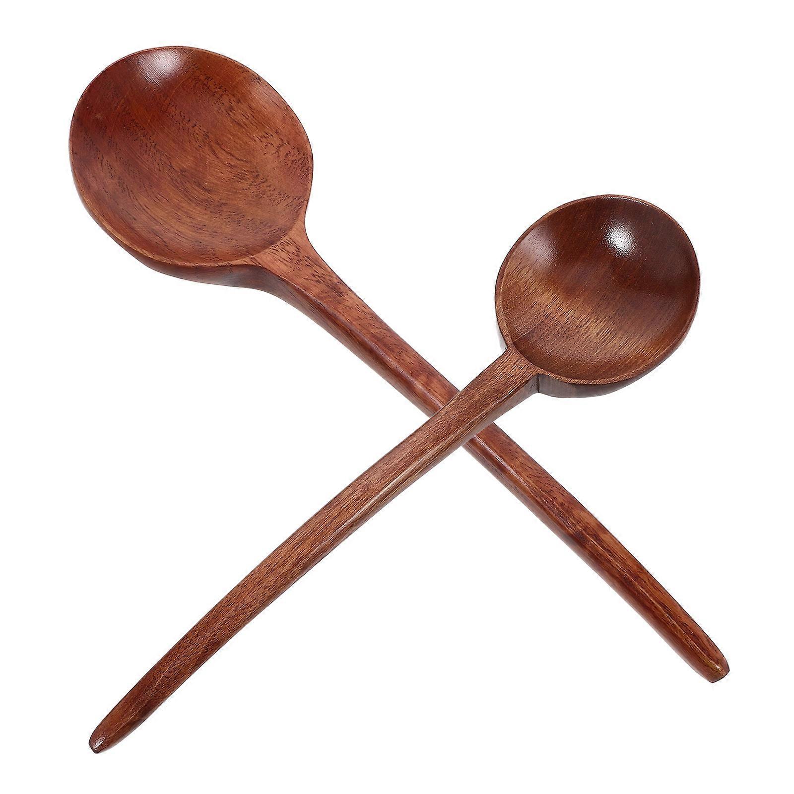 Wood Spoon Long Handle for Tasting 2Pcs Brown Kitchen Utensil