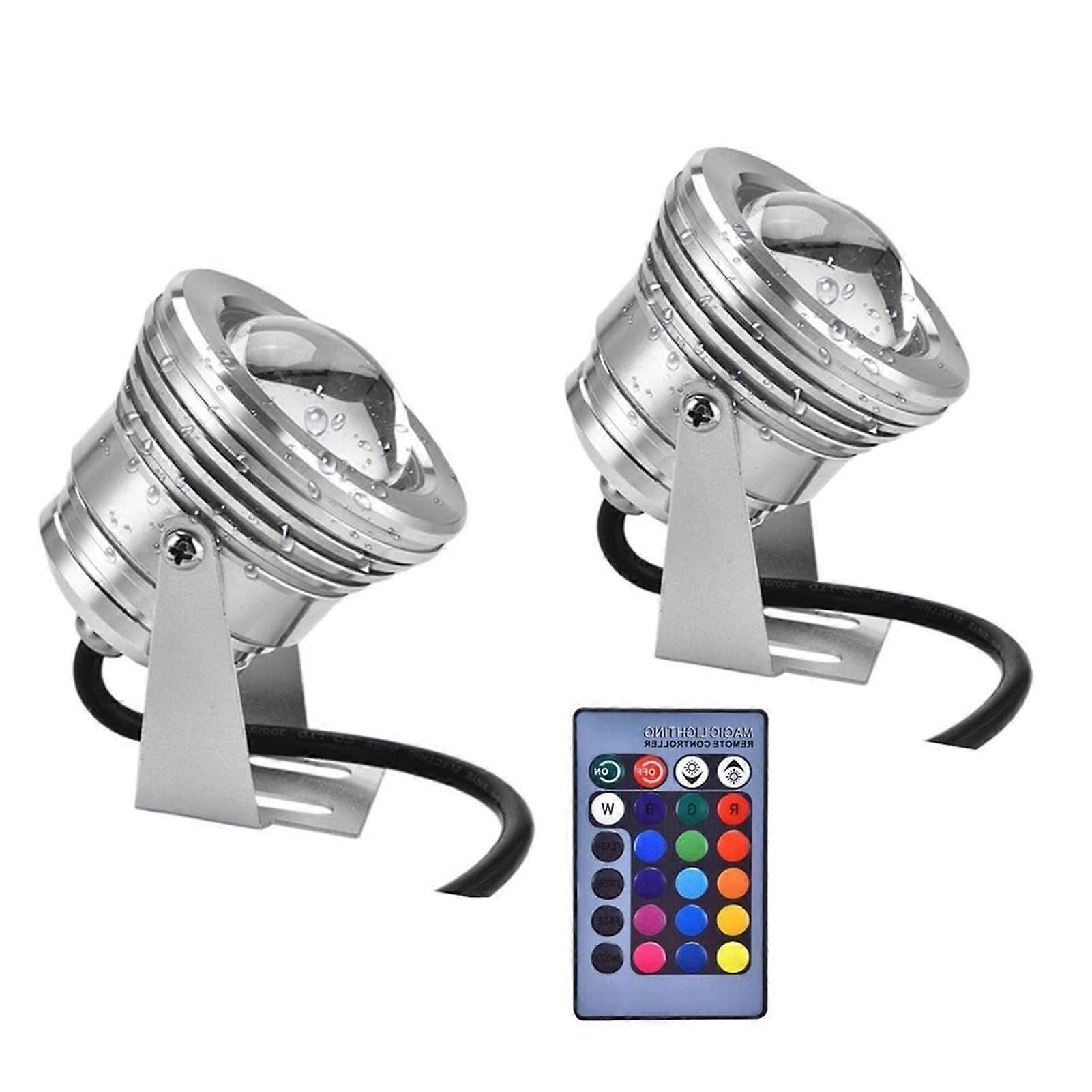 2 Pack Submersible LED Pool Lights 10W RGB Waterproof Fountain Spotlights with Remote Control for Pond Aquarium (220V)