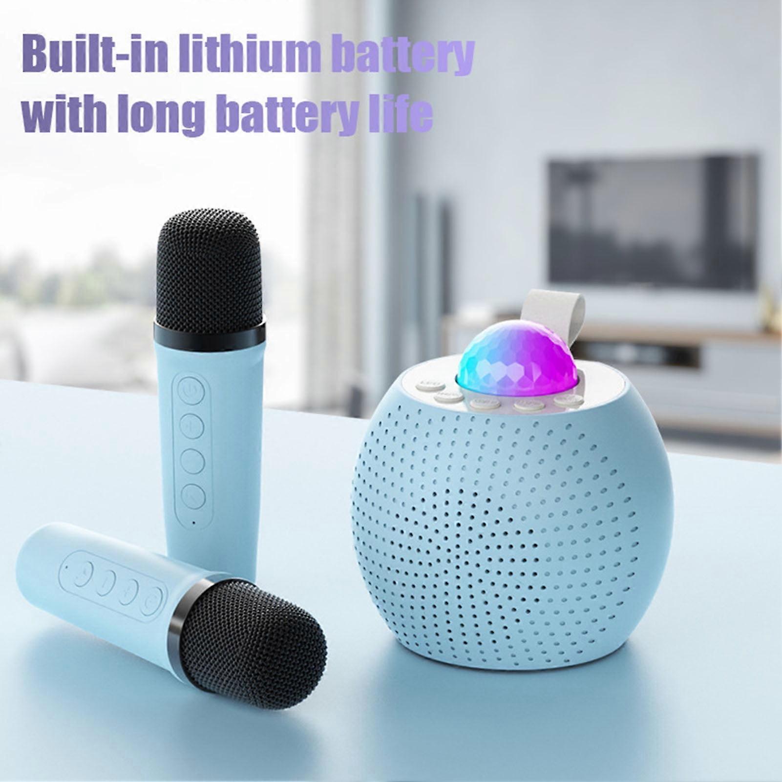 SUSUchens Bluetooth-compatible Speaker with Microphones Surround Sound Compact Size Portable Mini Karaoke Machine Toy with Star Projector Pink