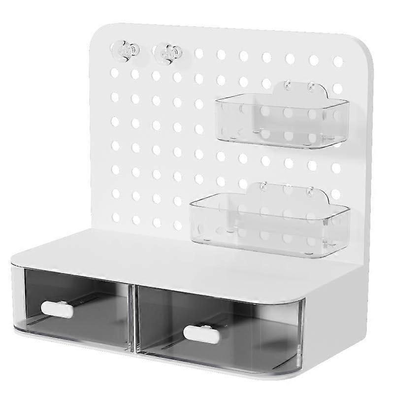Desktop Organizer with Pegboard and Drawers, MultiCompartment Office Desk Storage Rack for Supplies (White, Style A)