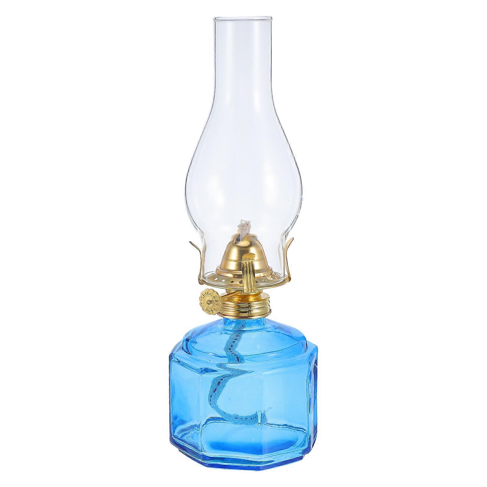 Indoor Use Rustic Oil Lamp Kerosene Lamp for Emergency Lighting 1Set Blue