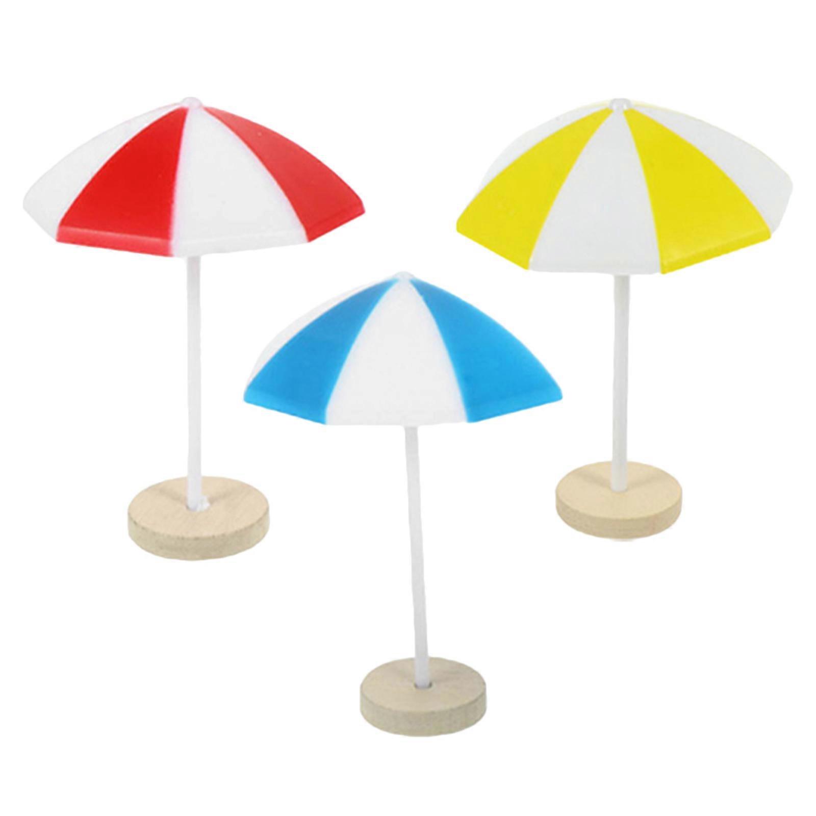 Plastic Miniature Beach Umbrella for Dollhouse 3Pcs Assorted Color
