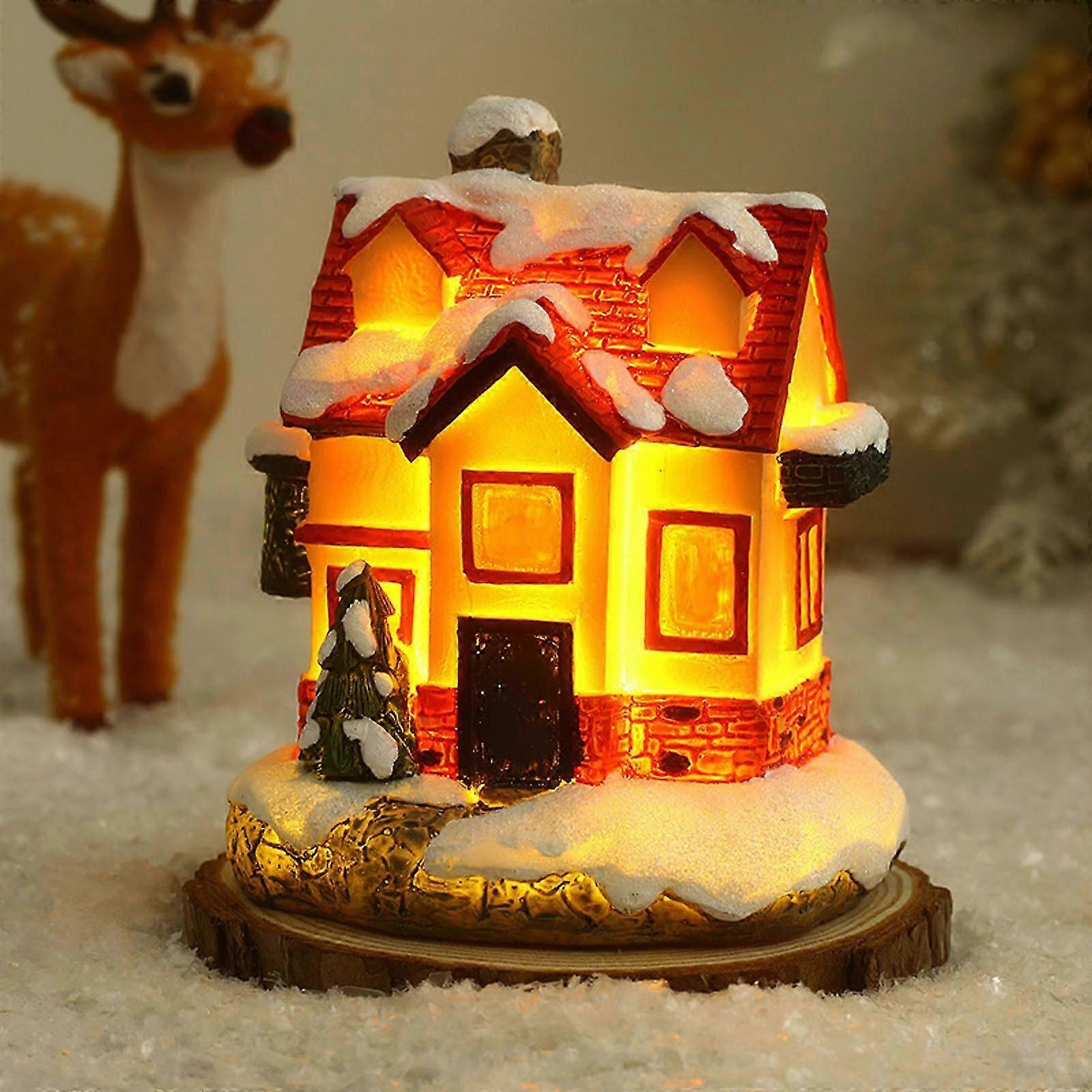 Illuminated Resin House for Christmas - Glowing Micro-landscape Display