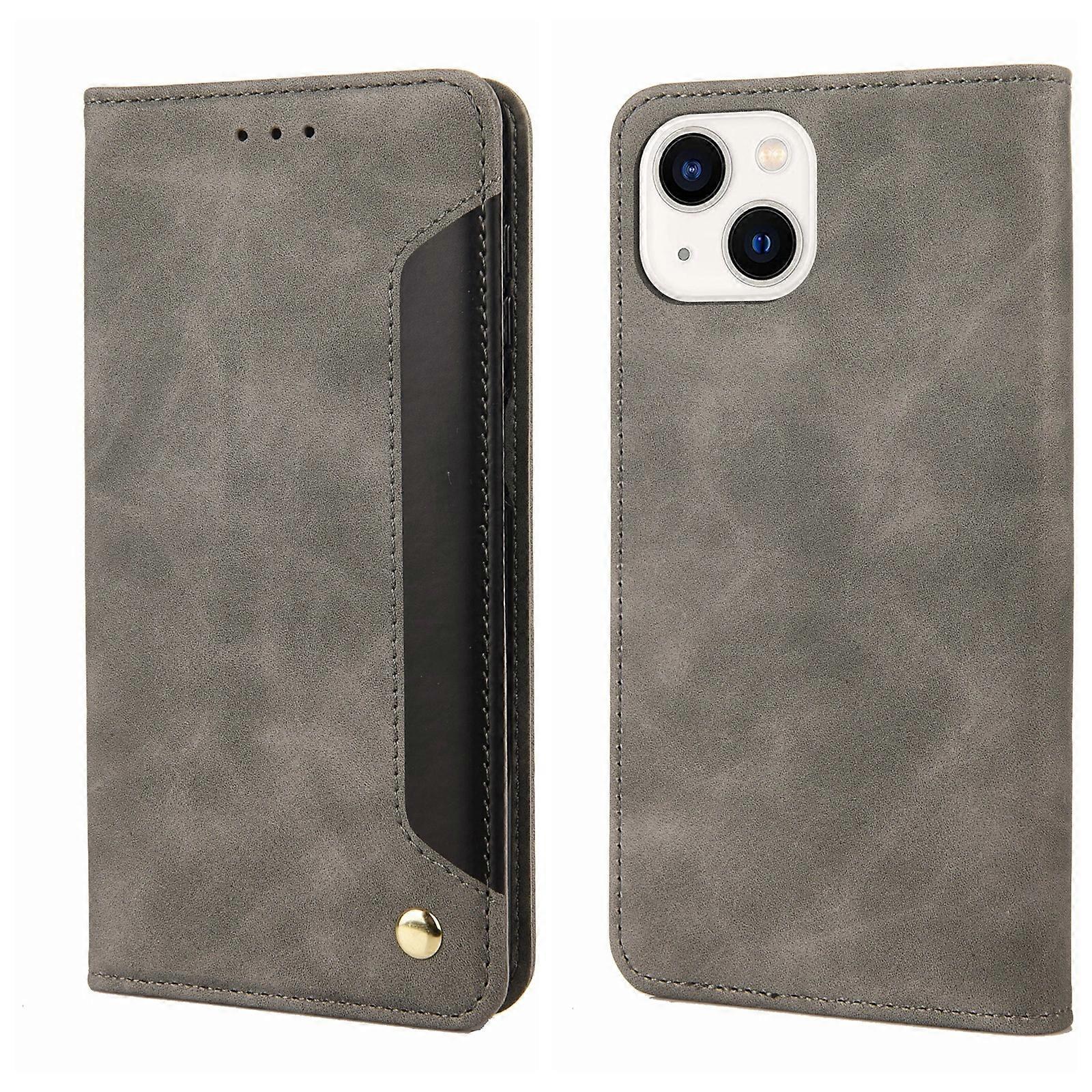 For iPhone 14 Plus Skin Feel Splicing Leather Phone Case
