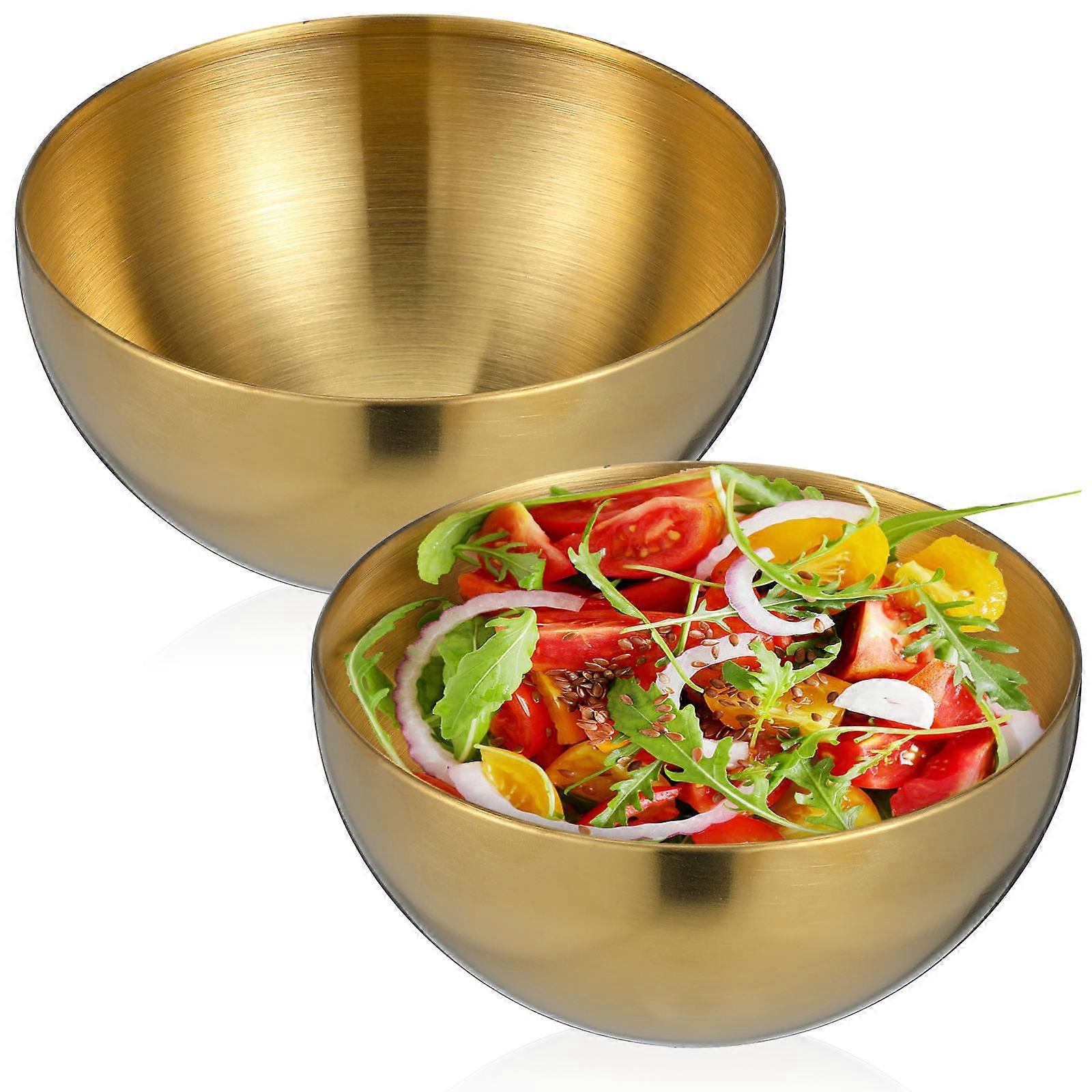 2Pcs Stainless Steel Single-layer Rice Bowl Noodle Bowl Practical Salad Container