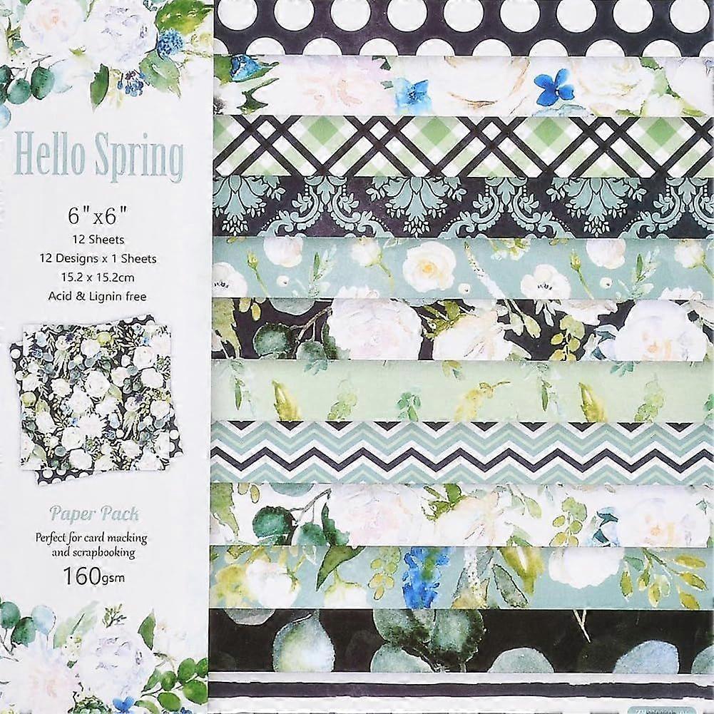 24Pcs 12 Styles Flower Scrapbook Paper Pad Decorative Floral Craft Background Paper for Photo Album Scrapbooking Greeting Card Making Square Mixed Col