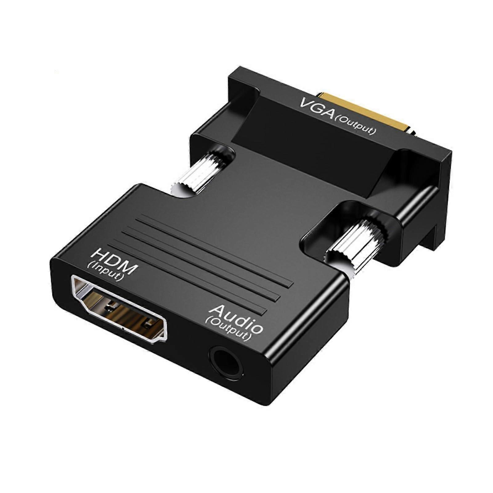 HDMI To VGA Adapter Portable 1080P With 3.5mm Audio Black For HDTVs And Monitors