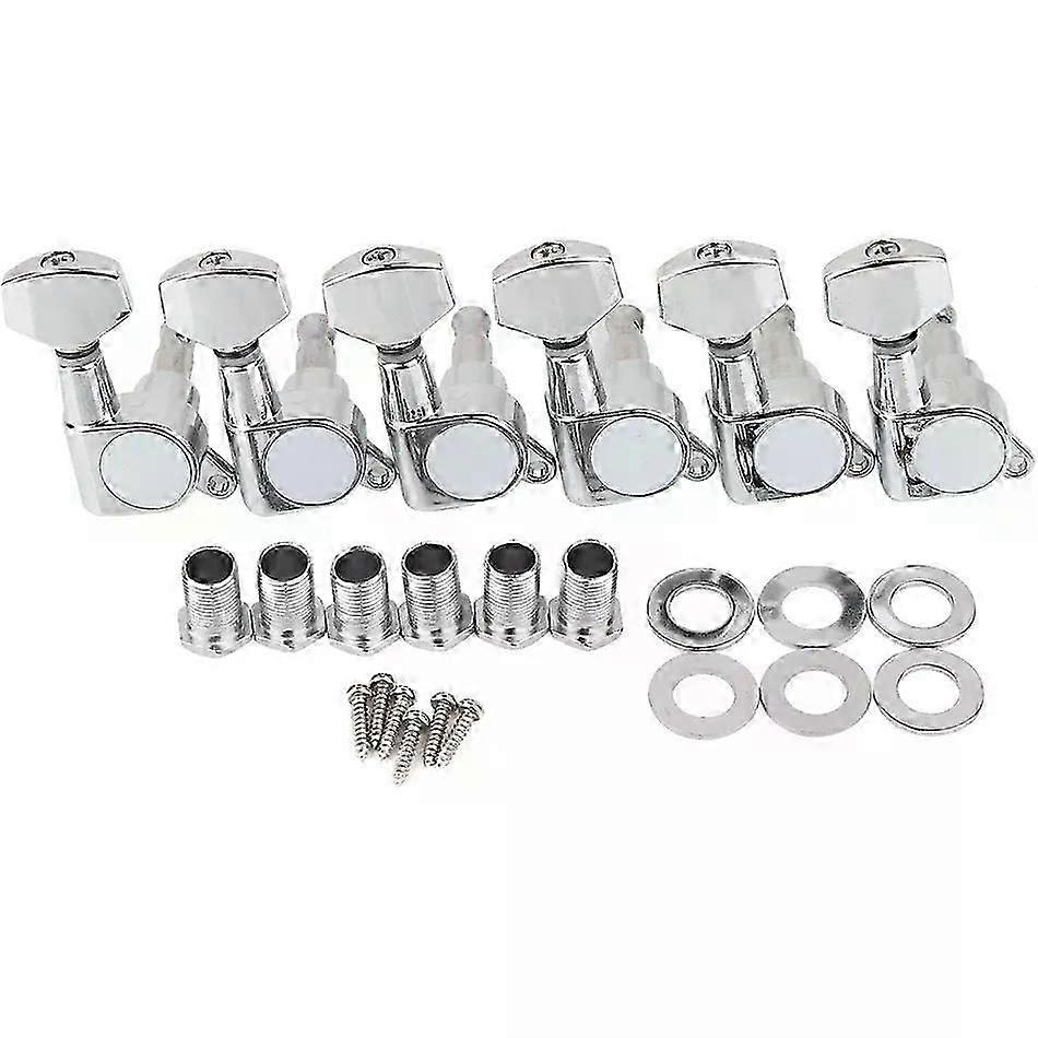 Gearlly 6Pcs/Set Electric Guitar Machine Heads Guitar Tuning Keys Strings Tuners Pegs Silver Color Chrome Small Button