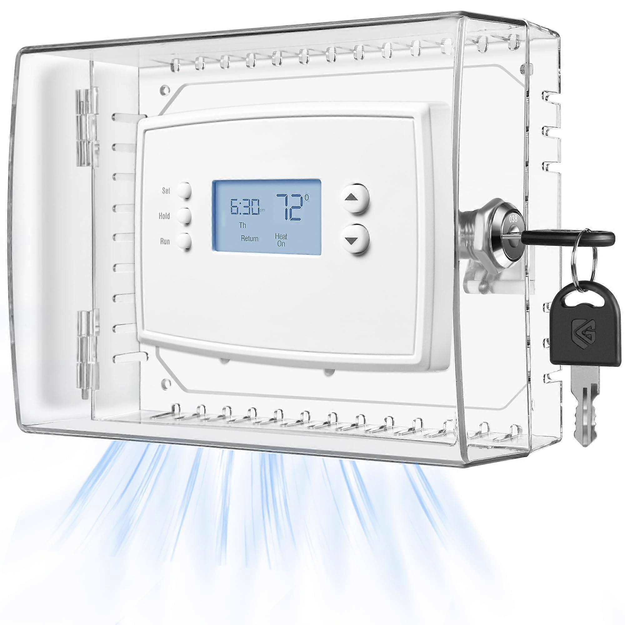 Thermostat Lock Box with Key, Clear UVResistant Cover Fits AC Controls 5x6.3in, TamperProof Design