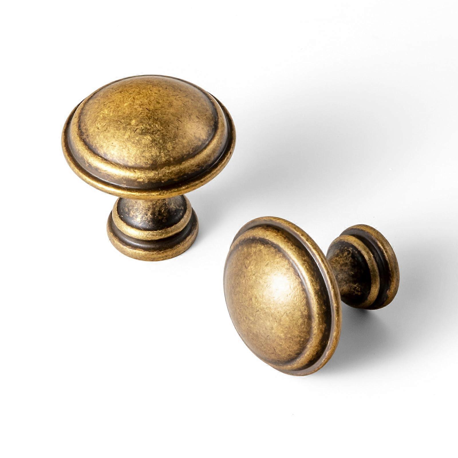 6 Pack Antique Brass Cabinet Knobs Vintage Round Drawer Pulls with Layered Edge Durable Zinc Alloy
