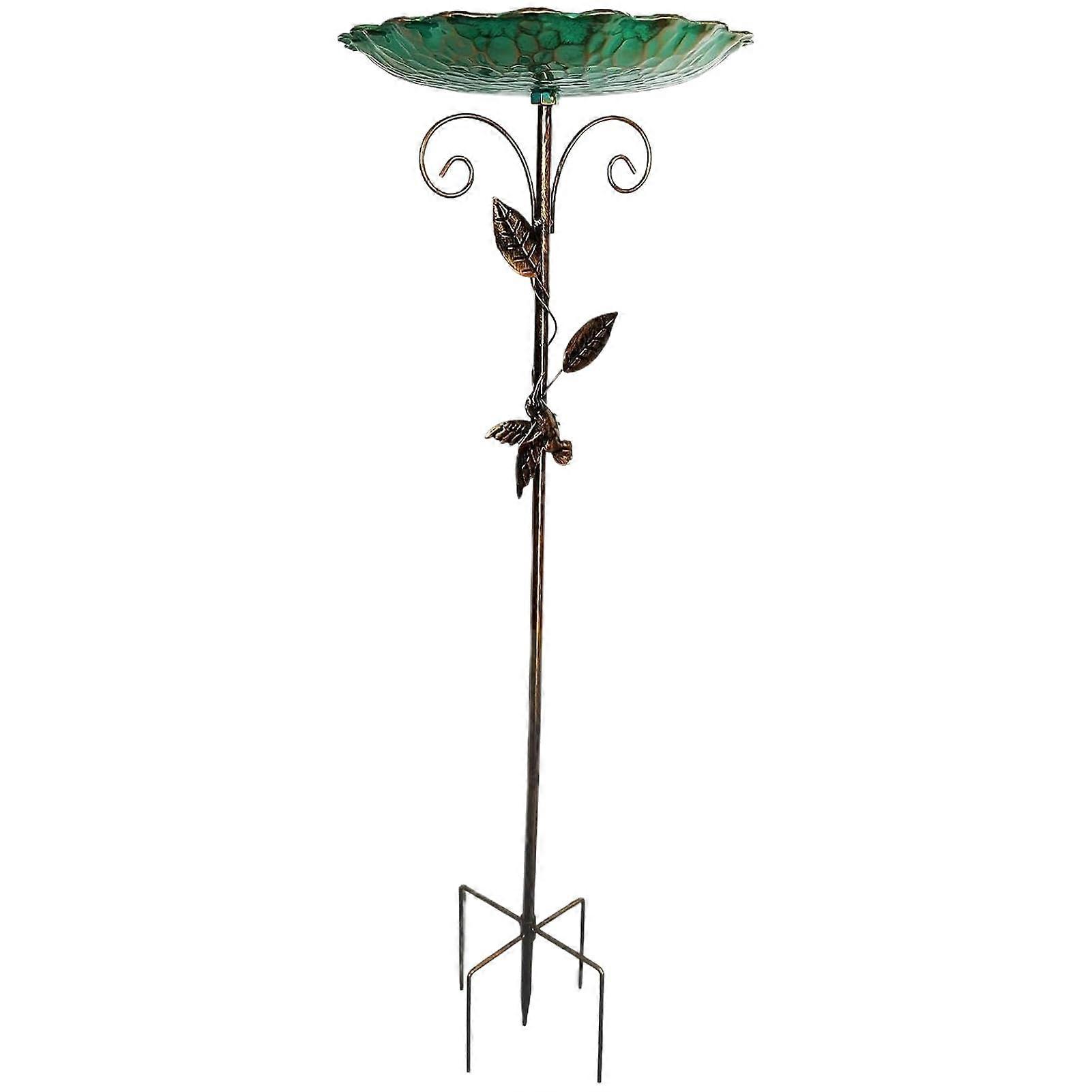 Adjustable Height Metal Bird Bath and Feeder Station with Elegant Leaf Pattern for Yard Decor