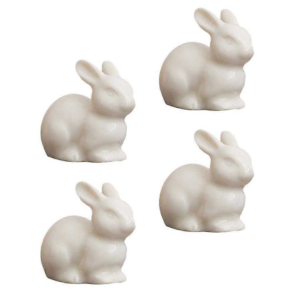 Ceramic Rabbit Adornments for Decor 4Pcs Easter Lawn Craft Ornament White