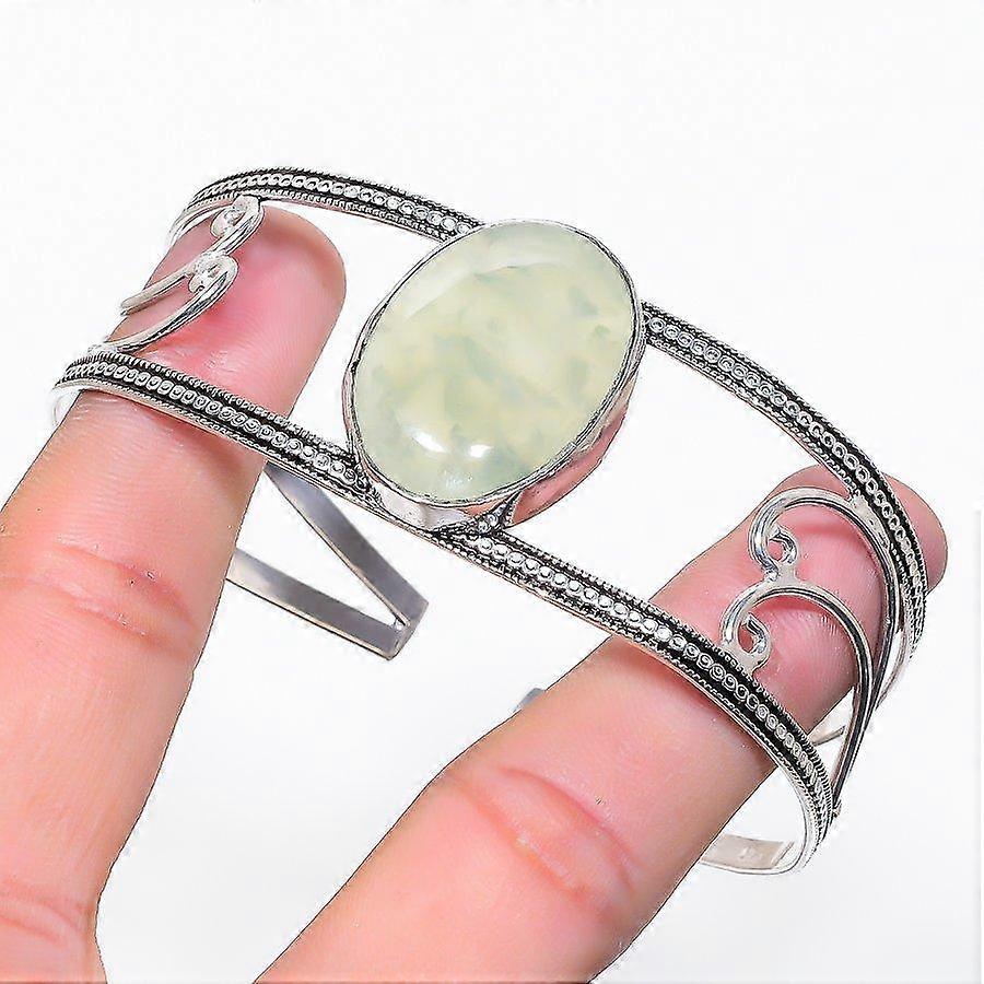 Natural Prehnite Gemstone 925 Sterling Silver Cuff Bangle Adjustable R0A99