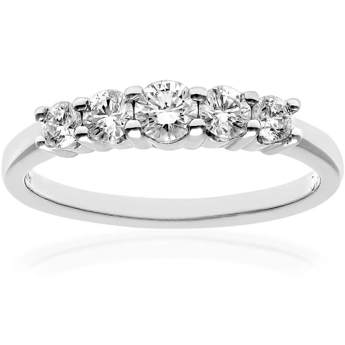 Jewelco London 18ct White Gold Round Diamond Graduated 5 Stone Eternity Ring 3mm 0.50CT H/SI