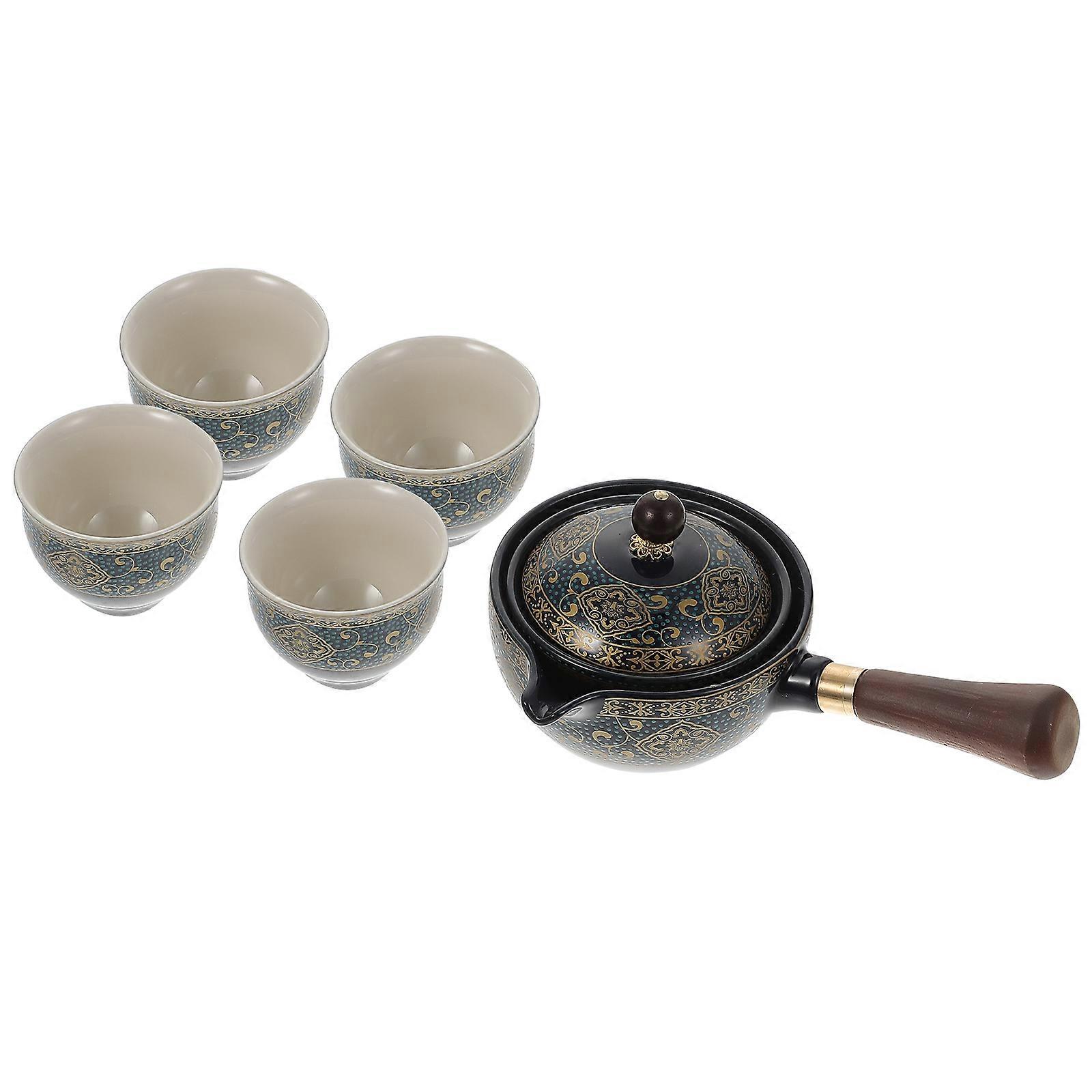 Portable Ceramic Teapot Rotatory for Home Use 1Set Side Handle Tea Kettle