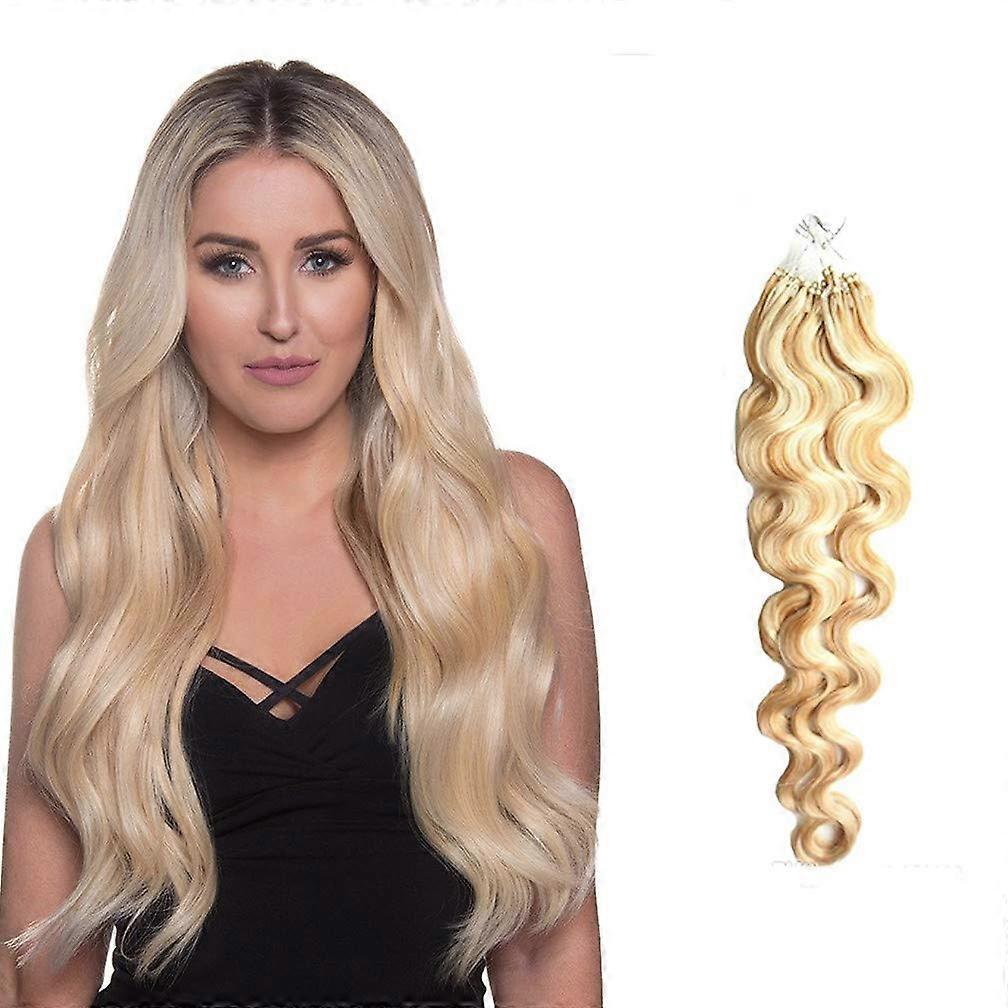 20 Inch Wavy Human Hair Micro Loop Extensions Dark Brown 100 Strands Easy Ring Install