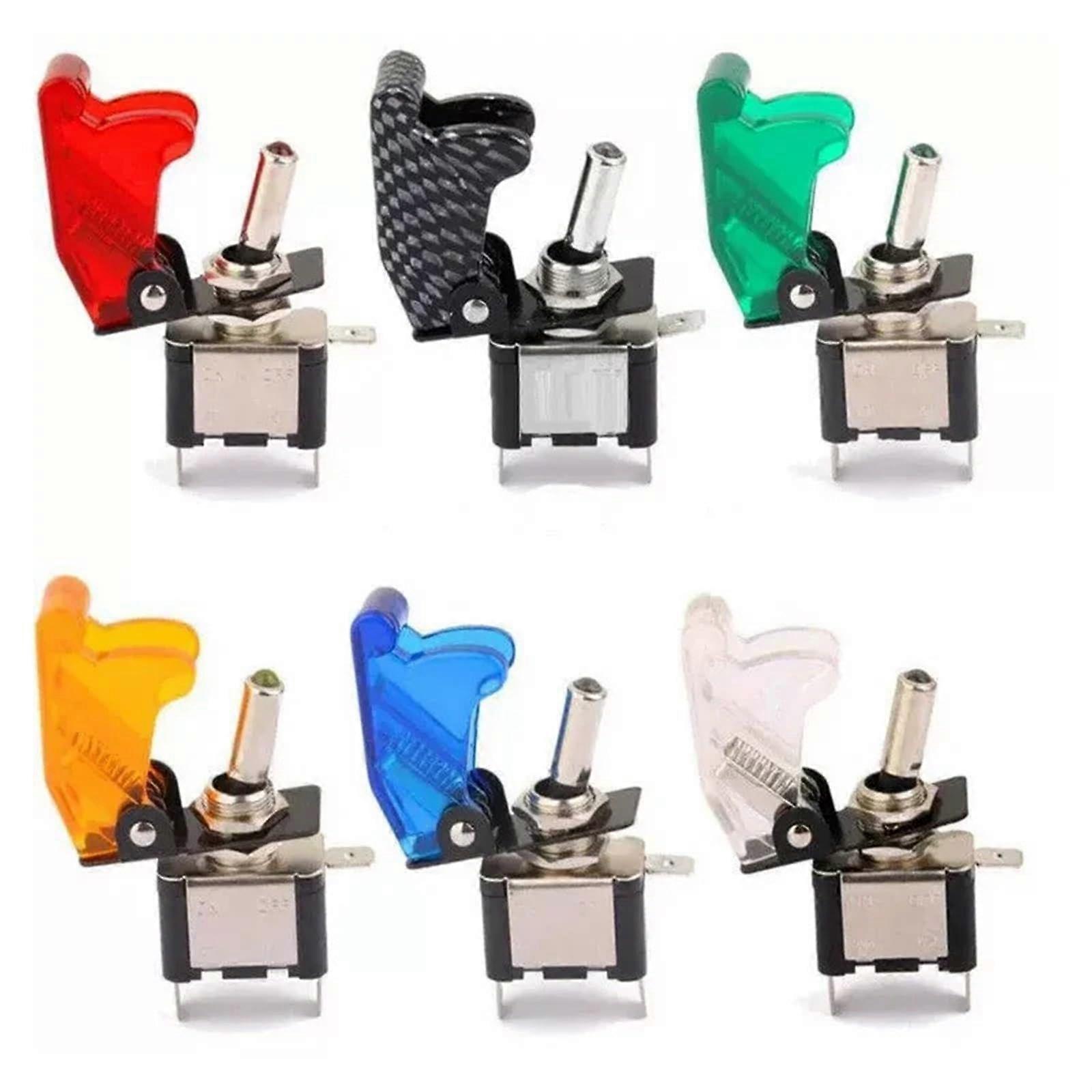 5 Sets 12V 20A LED Toggle Rocker Switch with Protective Cover for Car SPST Yellow