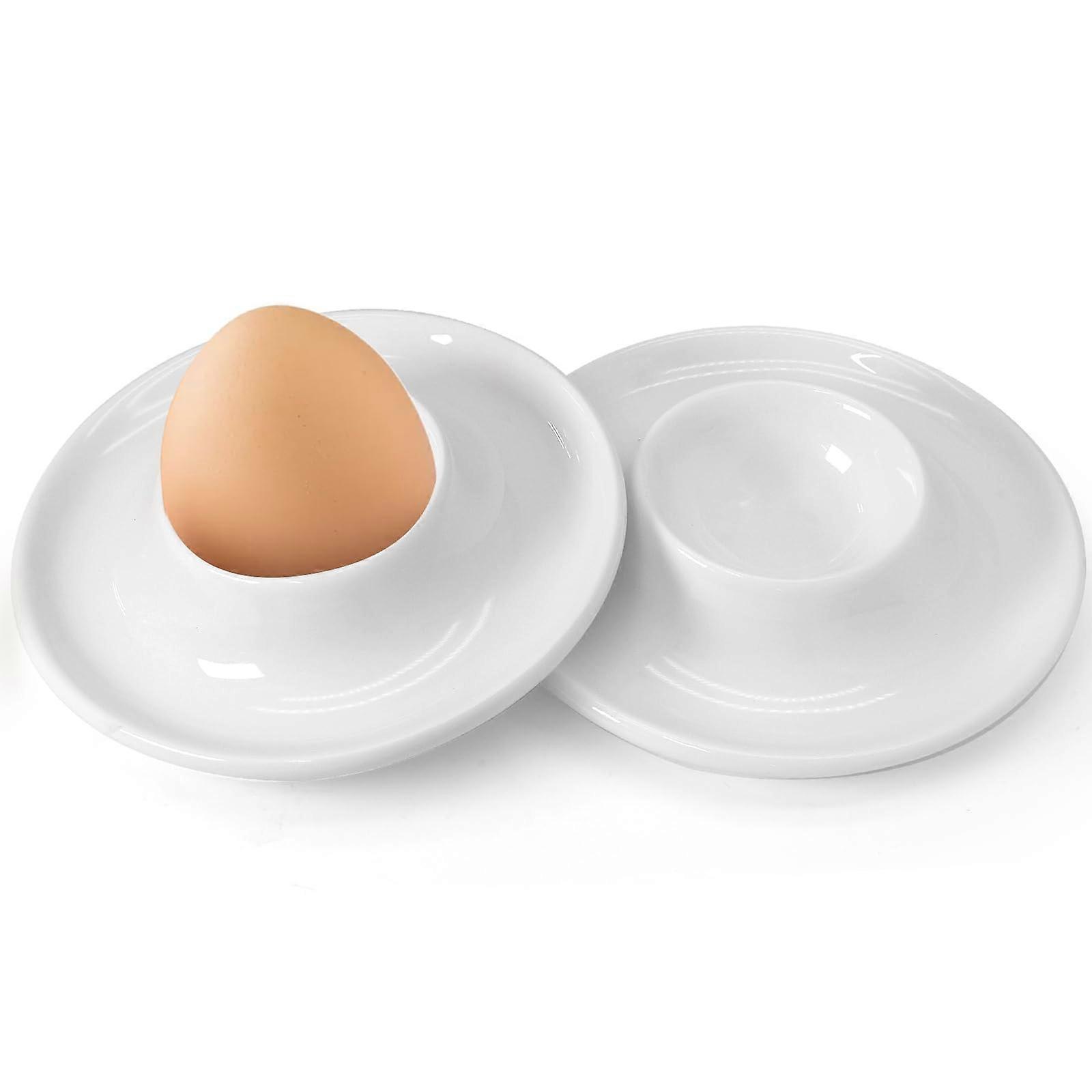 2 PCS Ceramic Egg Cups, Elegant White Stackable Egg Holders for Breakfast Kitchen and Restaurant