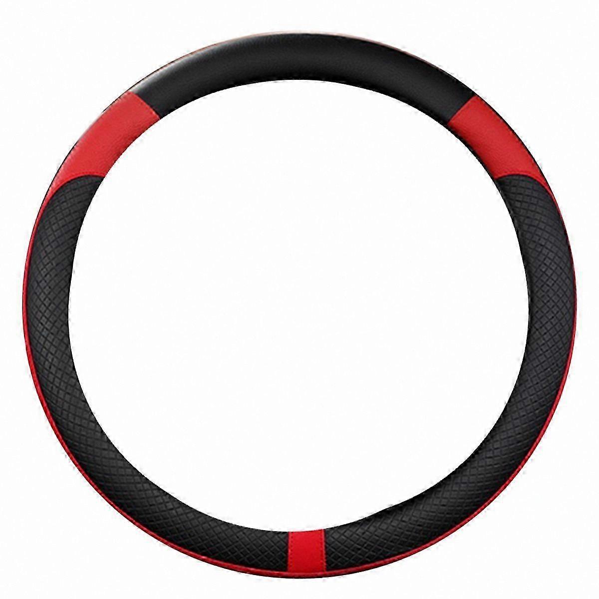 Universal 38cm Black Red PU Leather Steering Wheel Cover