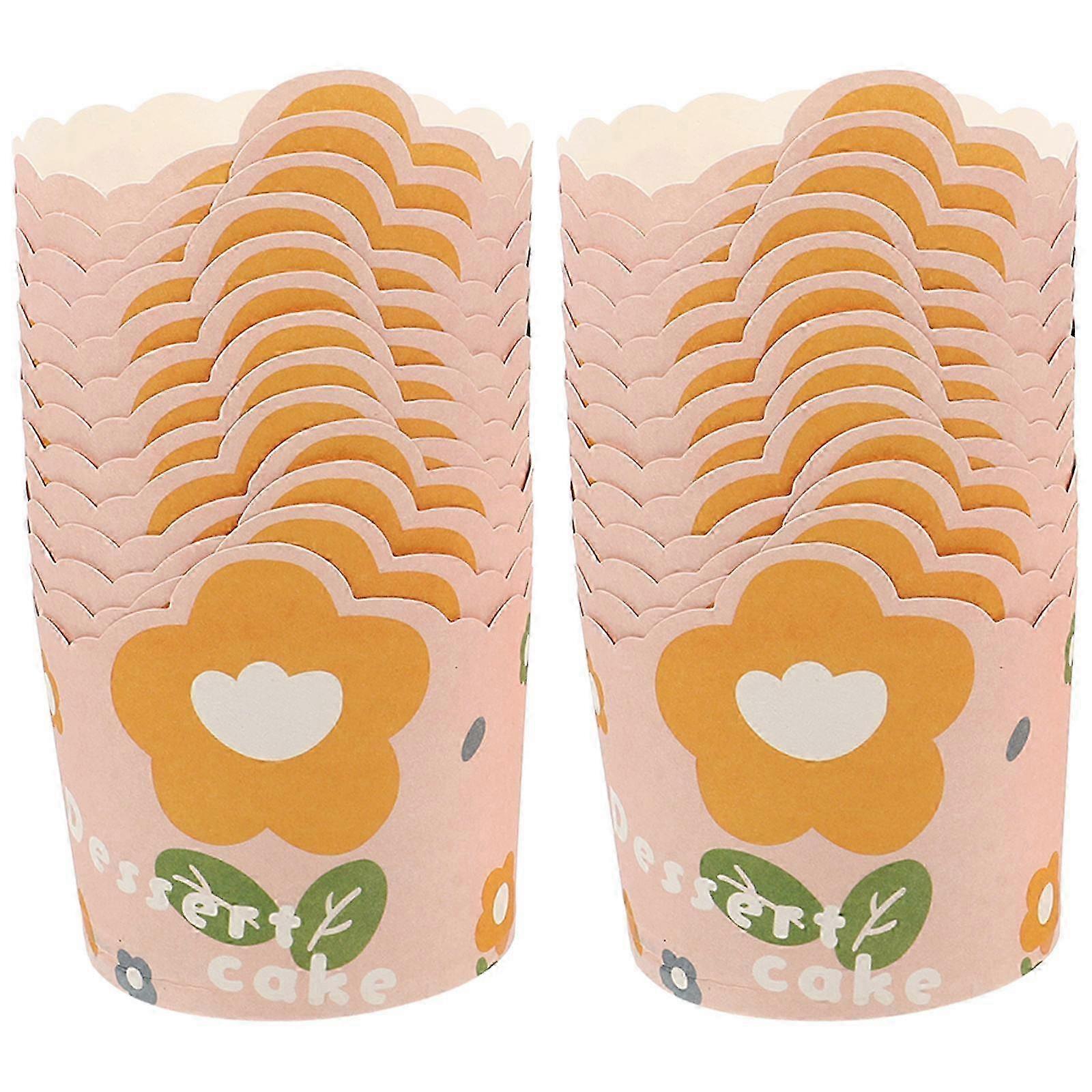 Baking Cupcake Liner Paper Muffin Cups Multi-Colored Flower Design Temperature Resistant 50Pcs