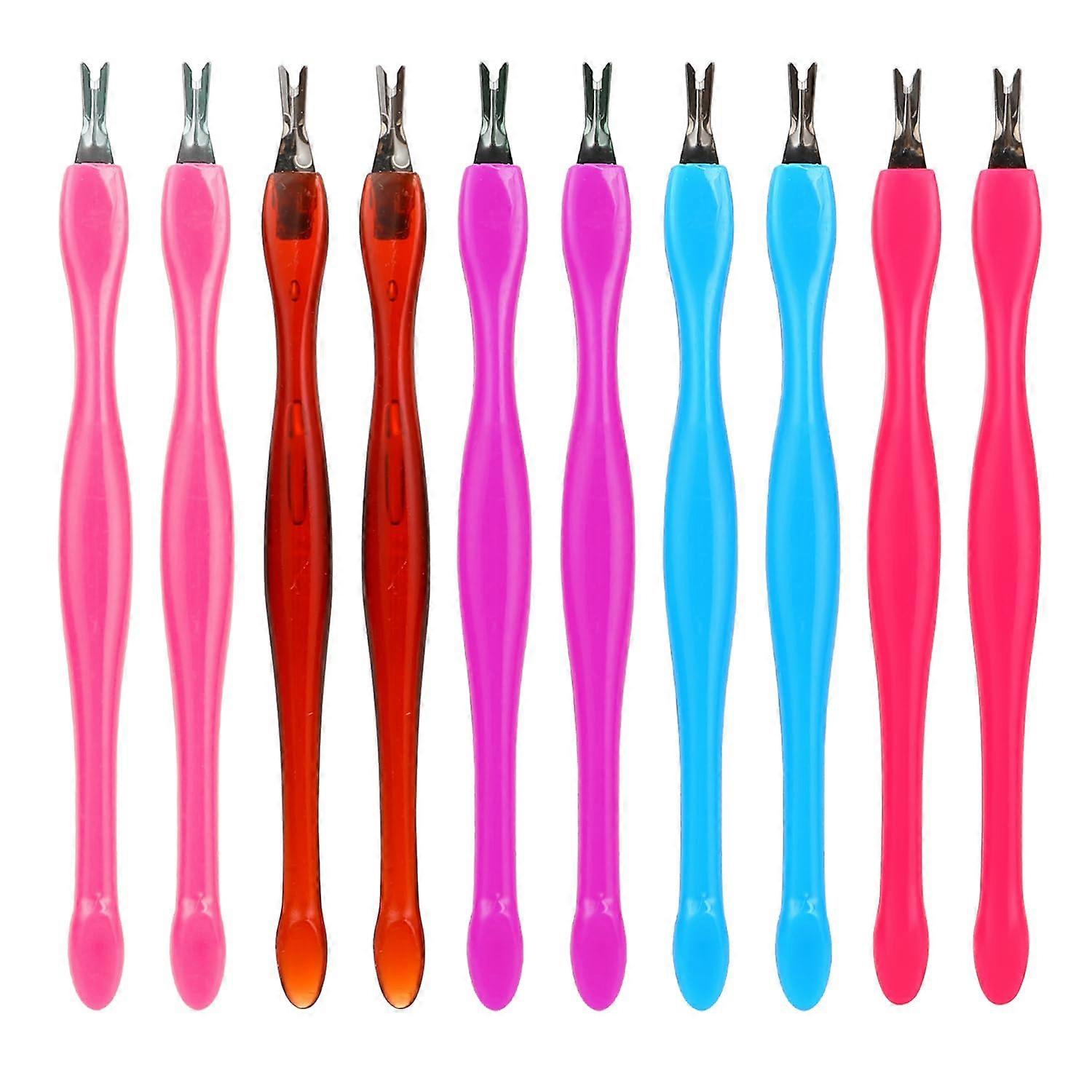 Cuticle Pusher and Remover Set with Ergonomic Beveled Handle MultiColor Dual Ended Tools 10 Pcs