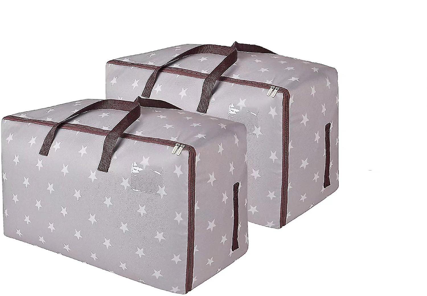 2 Pack 100l Extra Large Clothes Rack Underbed Commodes Foldable Organizer Bags For Comforters (gray 70*42*35cm)