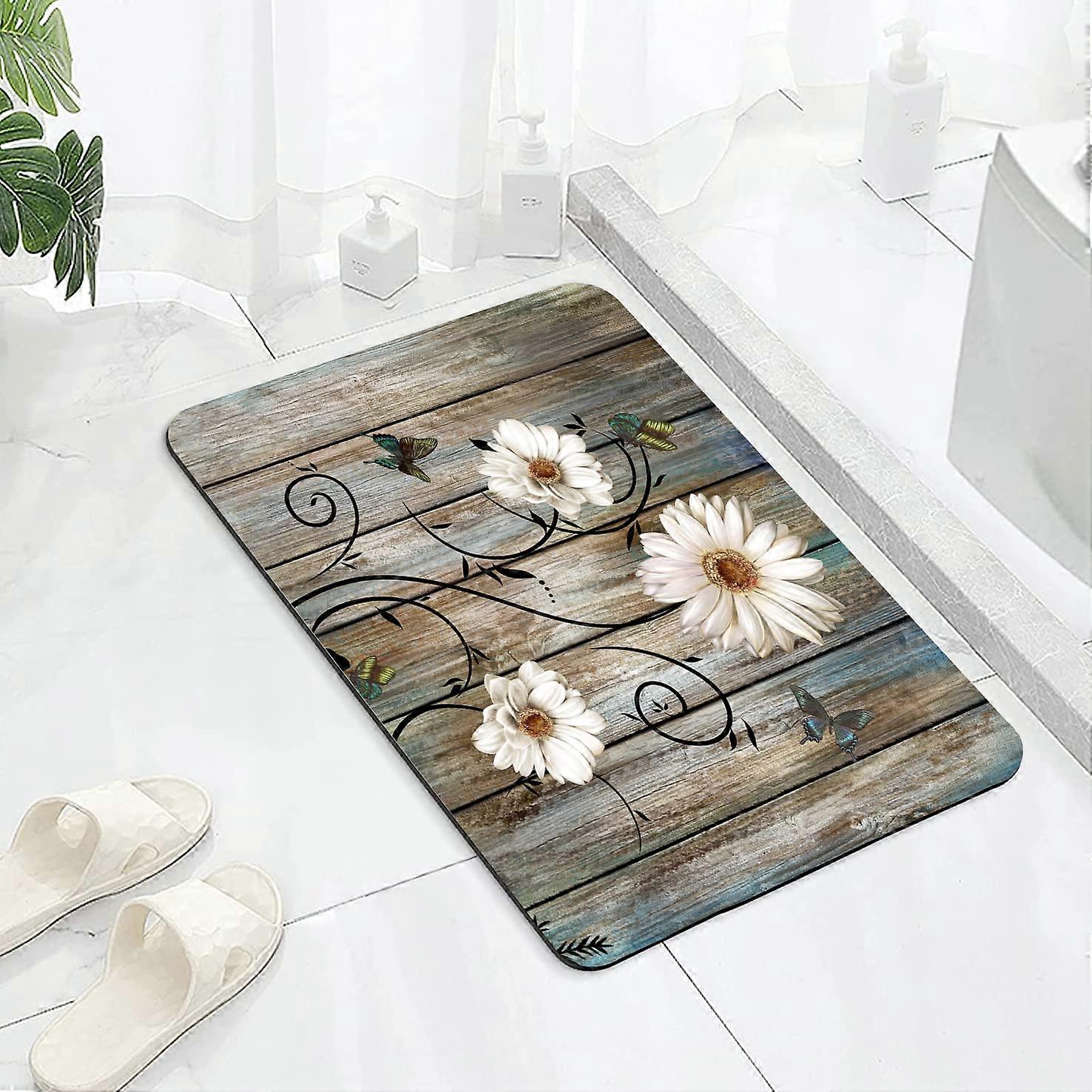 Rustic Daisy Bathroom Rug Non Slip Water Absorbent Small Rectangular Floor Mat 30x18 Inch