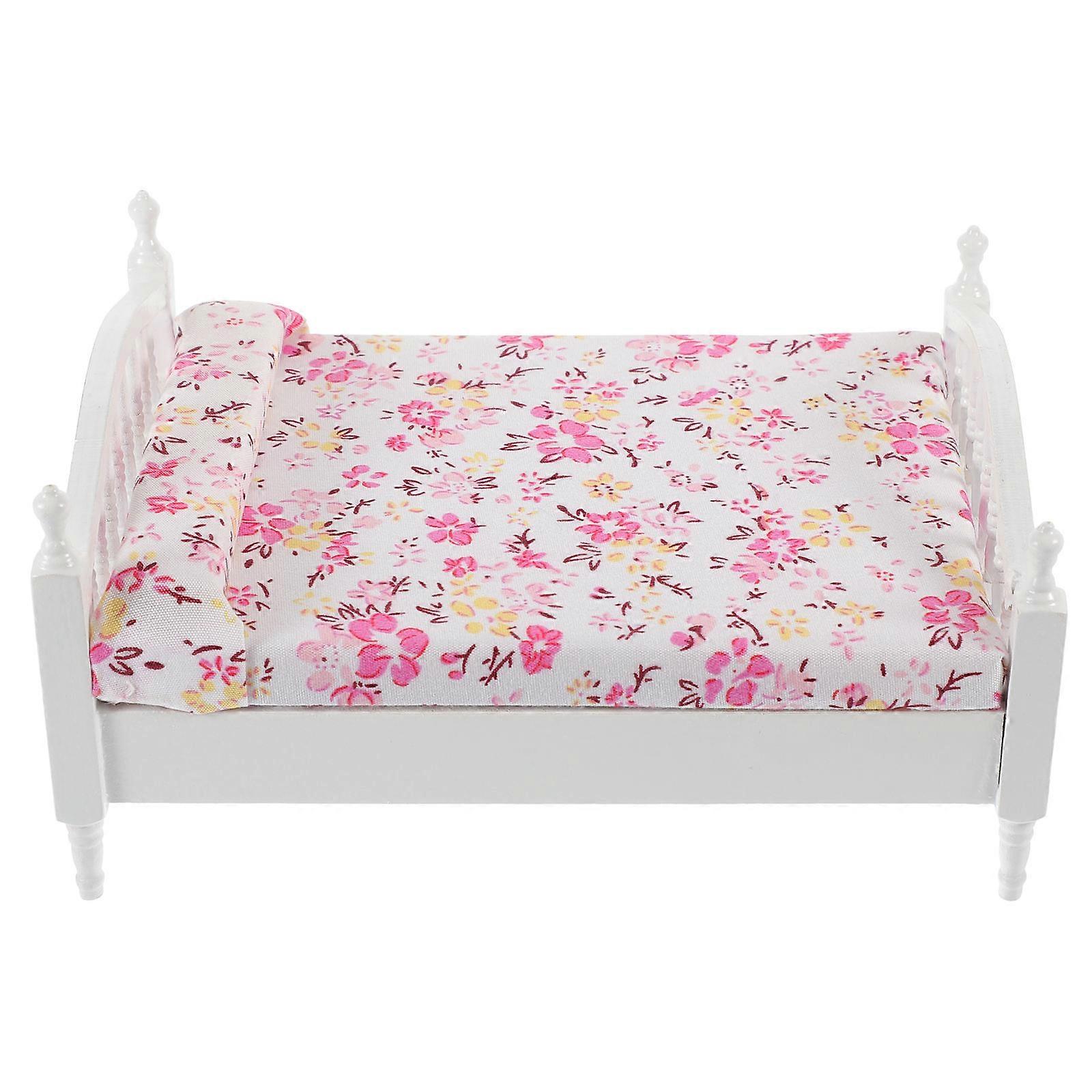Mini Single Bed Wooden Model for Decor Mini House Accessory 1Pcs
