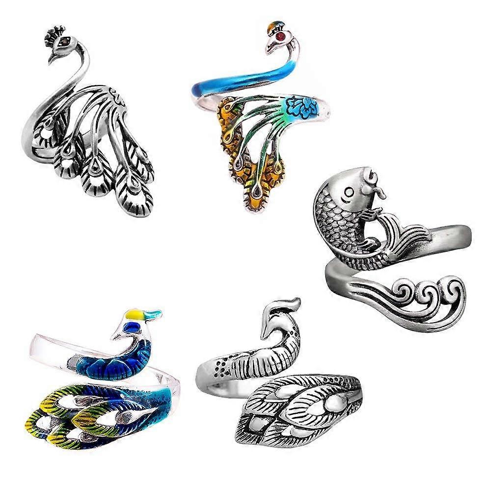 Adjustable Knitting Loop Ring Finger Ornament for Knitting 5Pcs Set