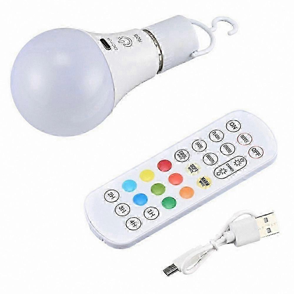 Rechargeable E27 RGB LED Bulb with Remote Timer, Dimmable Touch Control, Warm White 2700K