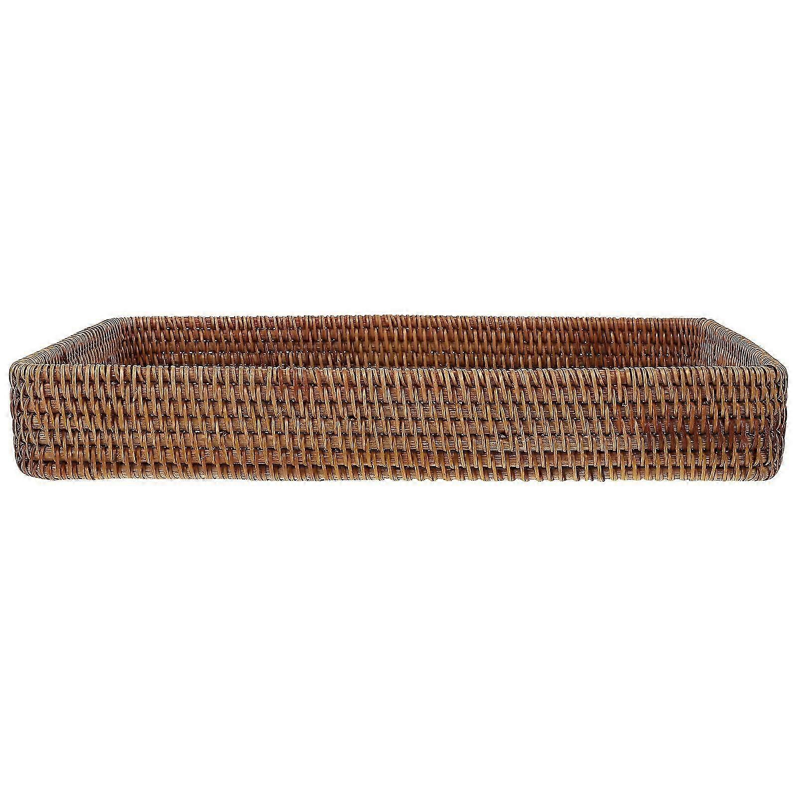 Hand Woven Rattan Serving Tray Rectangular Decorative Storage Tray