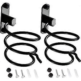 2stk vægmonteret hårtørrer holder aluminium glattejern holder vægmonteret hårtørrer arrangør hårtørrer holder til hotel, badeværelse, sort