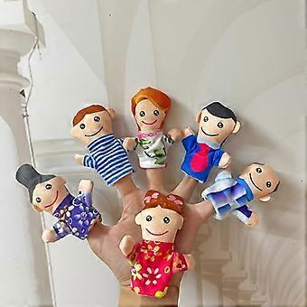 Pluche vingerpoppetjes set, 6 stuks cartoon dierenfamilie educatieve rollenspel stoffen poppetjes voor kinderen