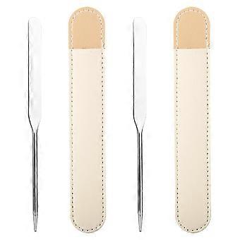 2 Pcs Stainless Steel Makeup Spatula with Storage Bag, Reusable Cosmetic Tool for Skincare and Foundation Mixing, Silver