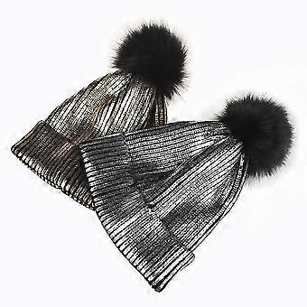 Talvi ja syksy Chic Pipo Metallic Shiny Pipo Skull Pom Pom Hatut naisille (kulta)