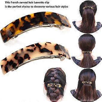 French Style Hair Barrettes 2 Pack Tortoise Shell Curved Volume Clips for Thick Hair