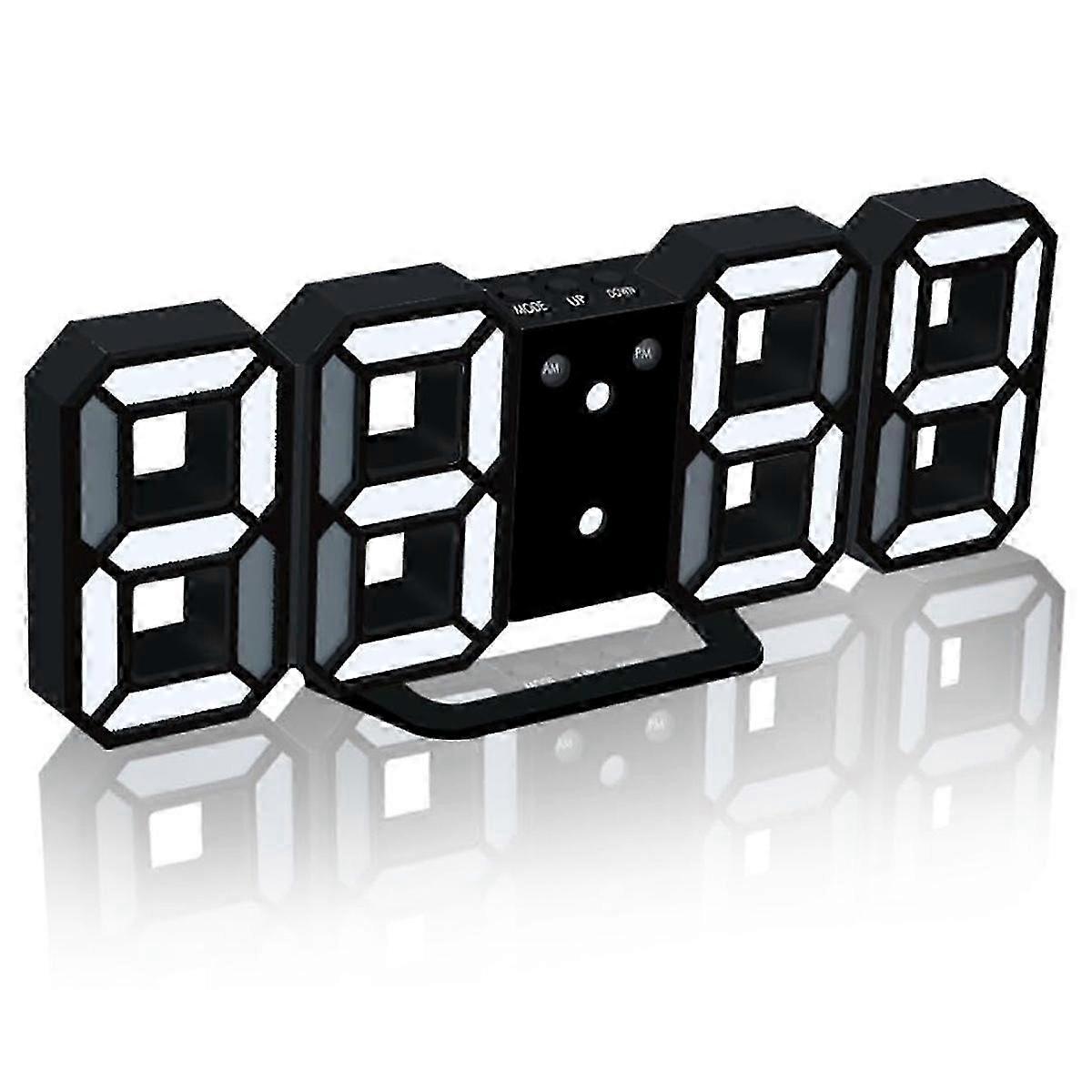 3D digital alarm clock, wall-mounted LED digital clock with automatic brightness adjustment, LED electronic clock with snooze function.