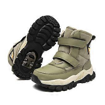 Winter Snow Boots, Plush-Lined Genuine Leather Upper, Slip-Resistant Ankle Boots with Hook-and-Loop Fasteners for Outdoor