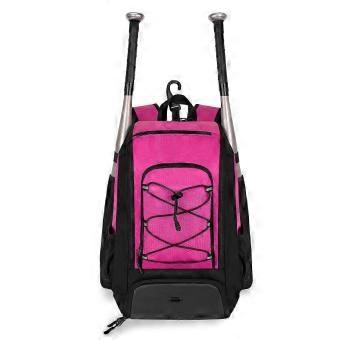 Baseball Gear Backpack With 4 Bat Sleeves Team Training And Tournament Travel Bag Cleat Pocket Front Cord Panel Red Rose
