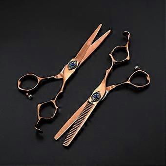 Professional Hair Cutting Scissors Set 6 inch Japanese 440C Bronze Barber Shears with Precision Blades