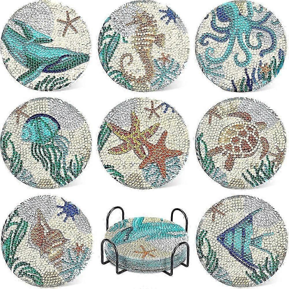 8pc Wooden Ocean Coaster Set