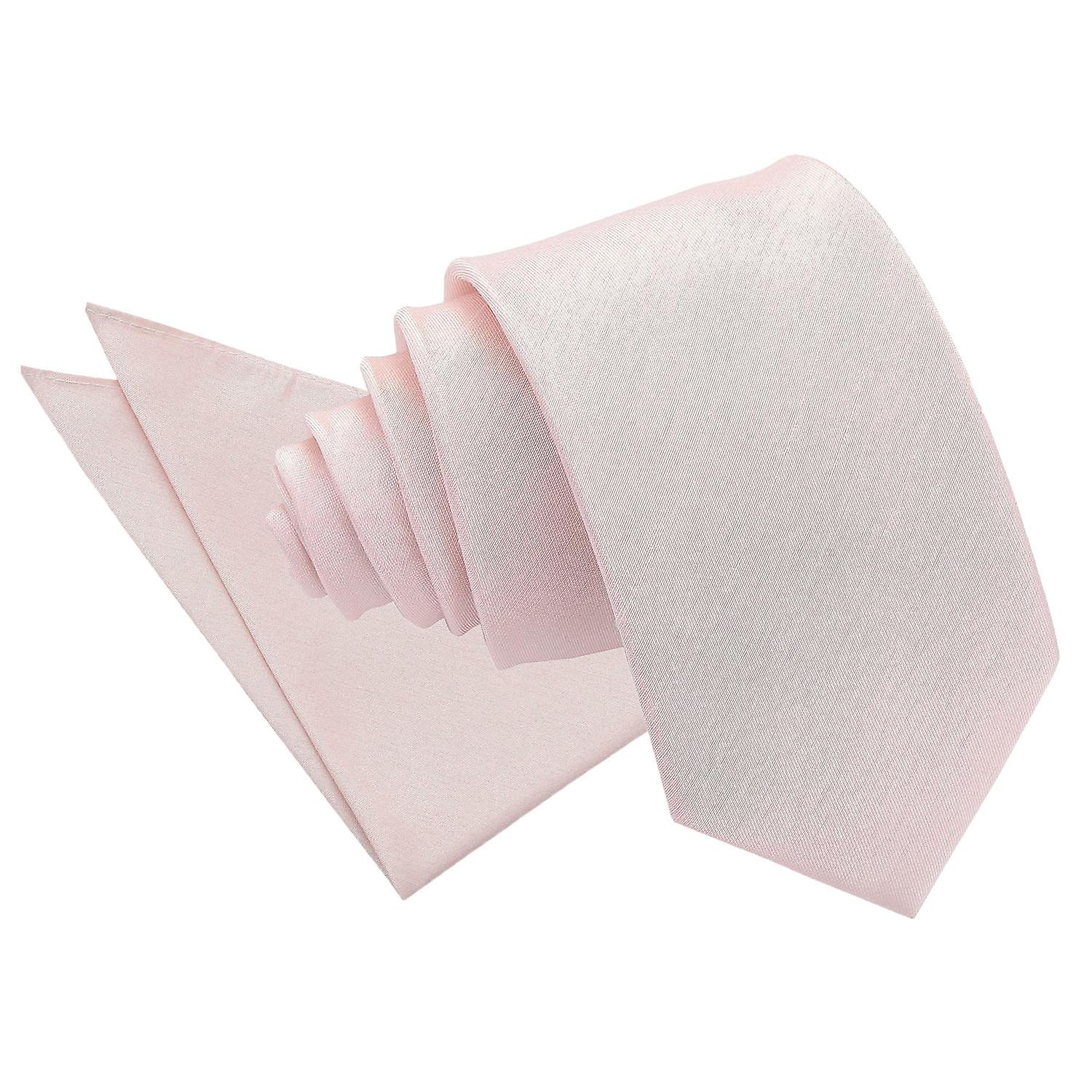 Blush Pink Plain Shantung Slim Tie and Pocket Square Set