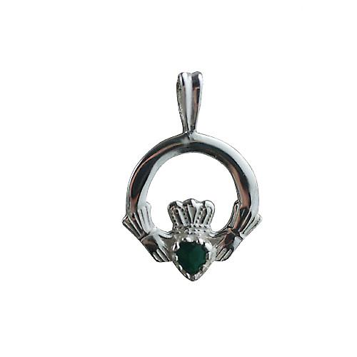 Silver 20x15mm Green Agate set Claddagh Pendant