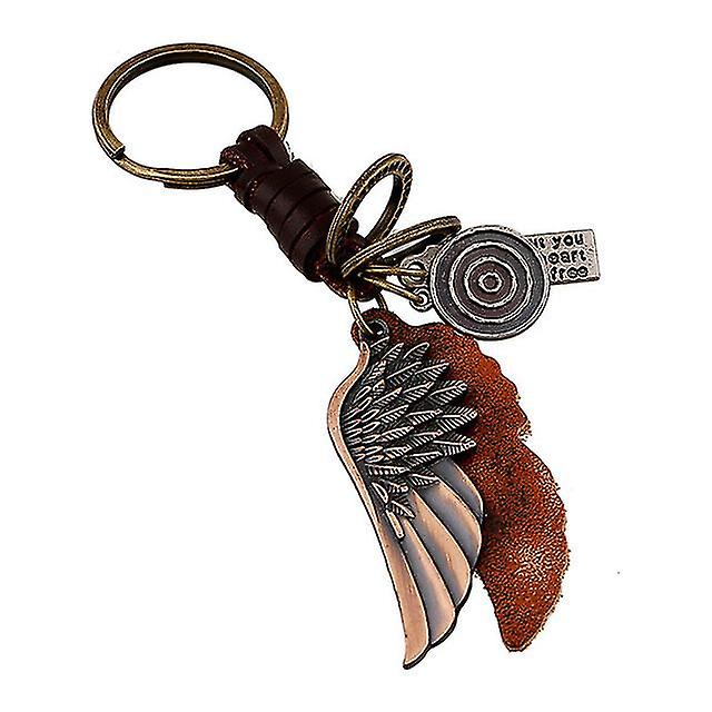Vintage Feather Pattern Leather Keychain For Kids