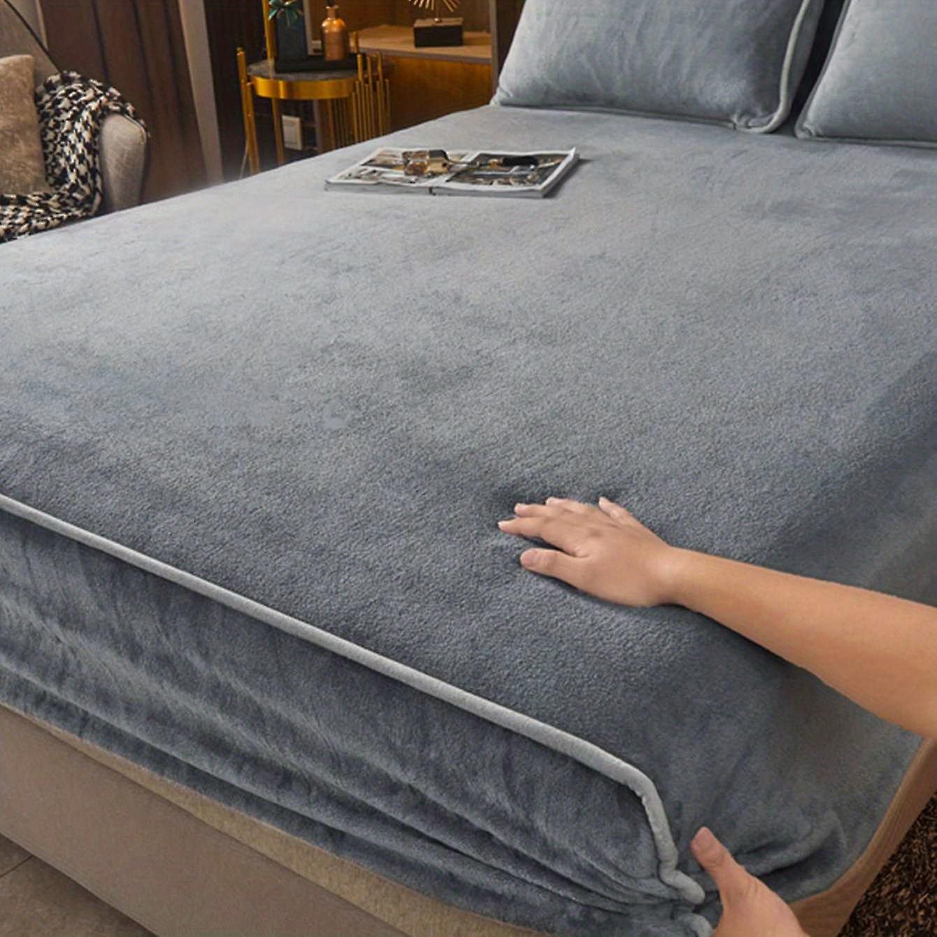 1pc Fitted Sheet Solid Color Milk Fleece Bedding Sheet For Bedroom Guest Room Hotel Only Fitted Sheet Without Pillowcase