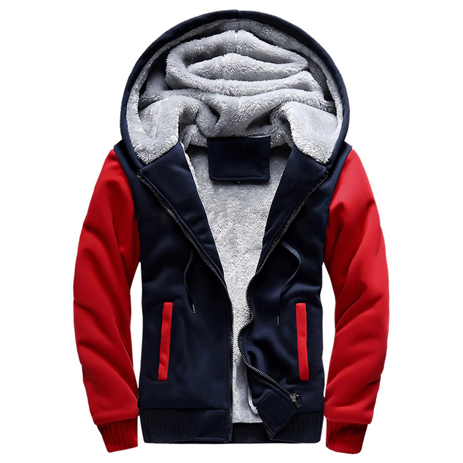 Winter Coat Solid Colors Drawstring Zipper Fly Cardigan Hooded Extra Thick Men Jacket for Work